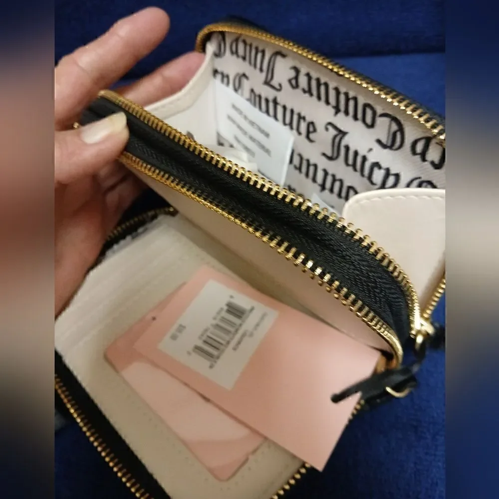 Juicy Couture Black & Gray Monogram Heart Double Zip Around Wallet NWT